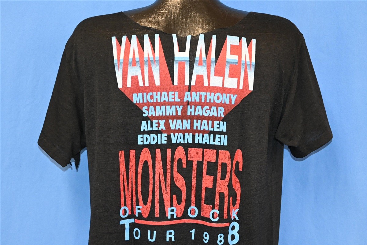 vtg 80s VAN HALEN MONSTERS OF ROCK TOUR 1988 METAL DISTRESSED CUT