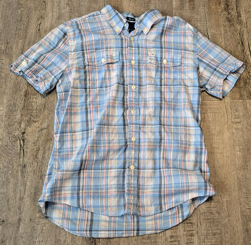 Tommy Hilfiger Men's Large Slim Fit Button Down Shirt Pastel Blue Pink Cotton