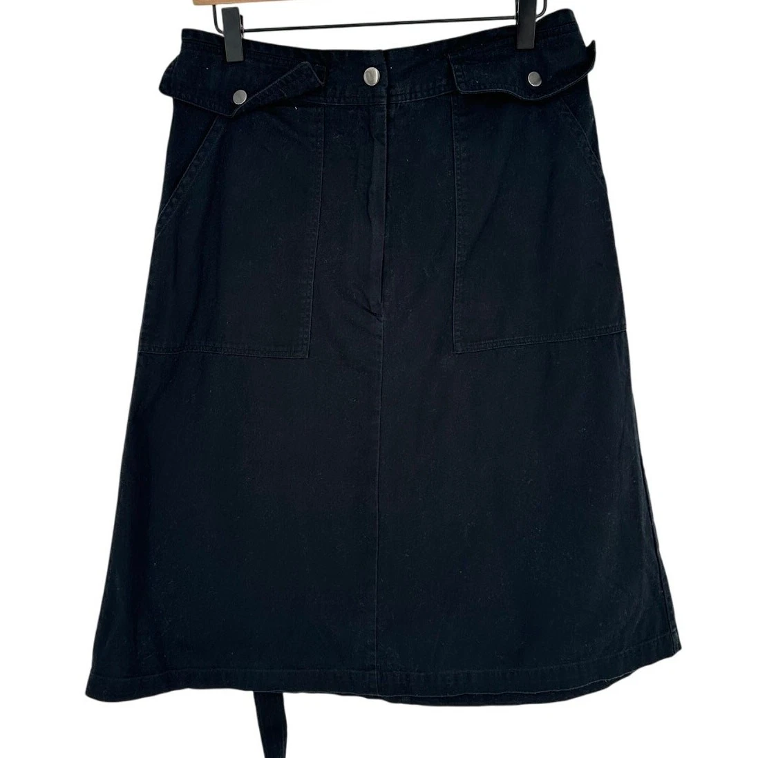 Banana Republic Black A-Line Knee Length Skirt 12 Belted Pockets Cotton 27" Work
