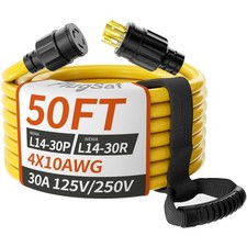 50FT 30 Amp Generator Extension Cord 4 Prong, NEMA L14-30P/L14-30R 10 Gauge S...
