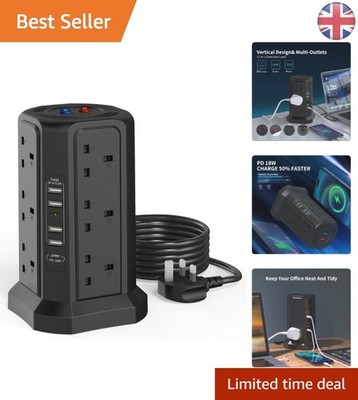 18W Schnellladeturm Verlängerungskabel, 12 Steckdosen & 5 USB Ports für Zuhause/Büro