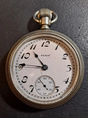 Vintage Antique ELGIN POCKET WATCH Keystone Silveroid Case 57mm As Shown!