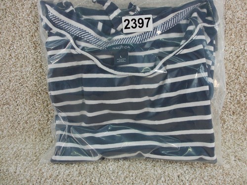 NAUTICA T-shirt donna a righe con maniche a cravatta (Navy, bianca taglia Large - Foto 12 di 12