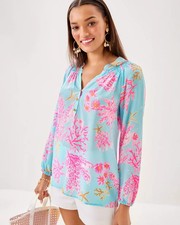 Lilly Pulitzer Elsa Silk Top Multi Royal Cora...