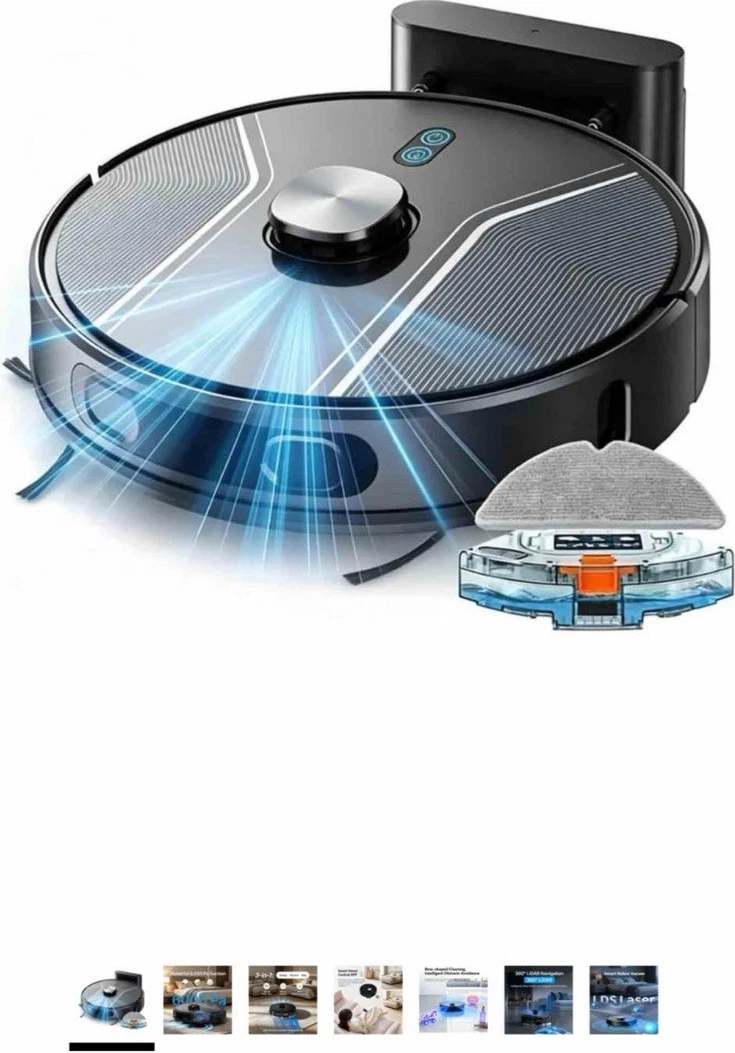 Generic Oryzom V8 Pro Robot Vacuum & Mop LiDAR 6000Pa HEPA 220min Black