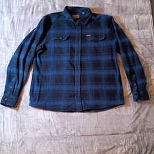 Orvis Mens XL Blue Black Shadow Plaid Heavyweight Cotton Flannel Shirt 1312517