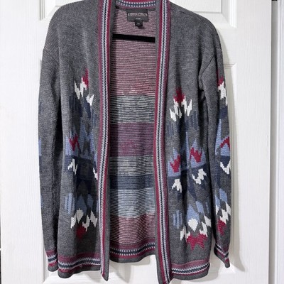 Absolutely Famous Gray Blue Aztec Design Sweater Cardigan Size Med USA