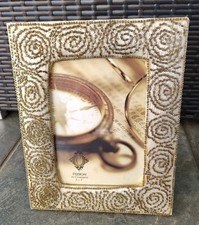 Beaded Picture Frame Gold Toned Spiral Design Fits 5x7 Photo Made In India