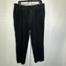 Vtg Greg Peters Mens Corduroy Pants Pleated Black 36X30 #862