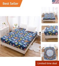 Dinosaur Printed Fitted Sheet Twin Bed Deep Pockets Navy Blue Kids Bedding