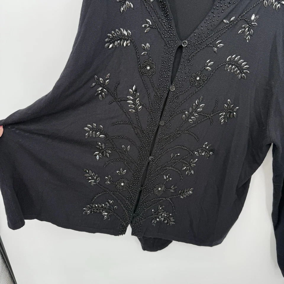 Cárdigan Pamela McCoy Negro Cuentas Talla Grande 2X Clásico Mezcla Rayón Foto 4 de 4