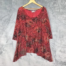Womens Top 3X Red Velvet Burnout Dark Romantic Floral Tunic Whimsigoth Fairy