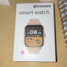 Doviico Smart Watch Pink Silicone Band Pink Metal Case 44mm iOS Android Touch