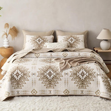 - Western Quilt Set, Southwestern Rustic Farmhouse Style with Aztec Geometric Pa