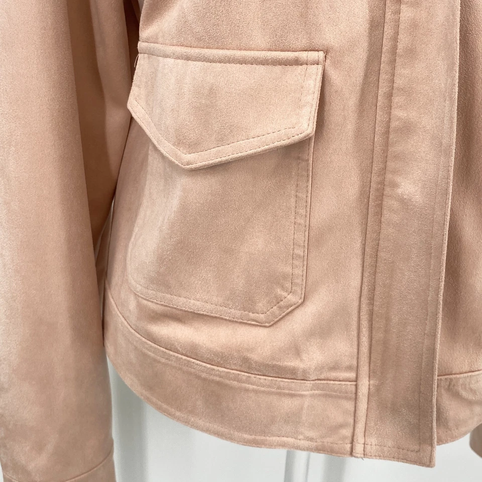 Kut From The Kloth Jacket Womens Sz M Pink Alena Faux Suede Full Zip Moto Biker - Image 4 of 4