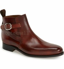 Handmade Men's Leather JODHPUR STYLE REAL LEATHER BROWN ANKLE BOOTS-670