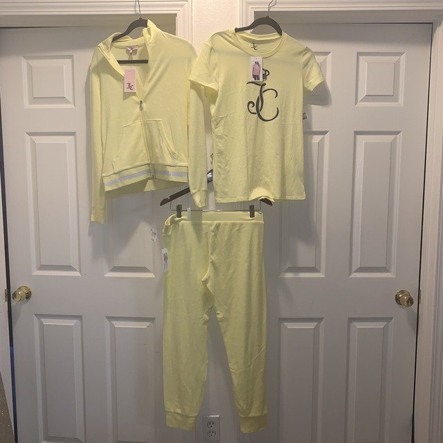 YELLOW JUICY COUTURE CROP TRACKSUIT SET Pant/jacket/T-shirt NWT | eBay