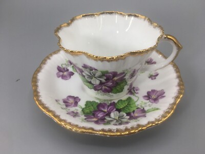 Salisbury Bone China England Tea Cup & Saucer ''Devonshire Violets'' Gilt Vintage
