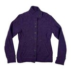 Ibex Womens Size S Carrie Merino Wool Button Up Jacket Mock Neck Pockets Purple