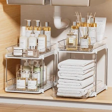 Delamu 2 Sets of 2-Tier Multi-Purpose Bathroom under Sink Organizers and Storage