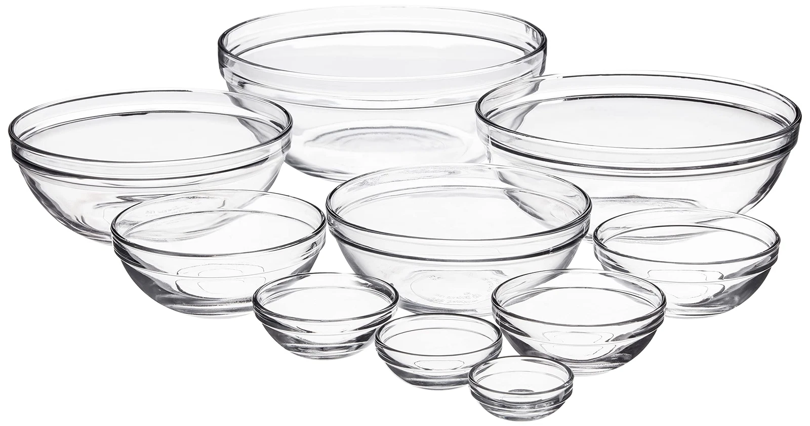 Anchor Hocking Set of 10 Mixing Bowls Durable Clear Glass Kitchen Prep Bowls