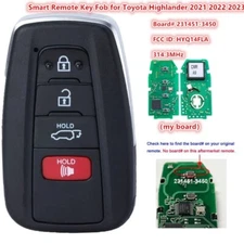 Smart Remote Key Fob for Toyota Highlander 2021 2022 2023 231451-3450 HYQ14FLA