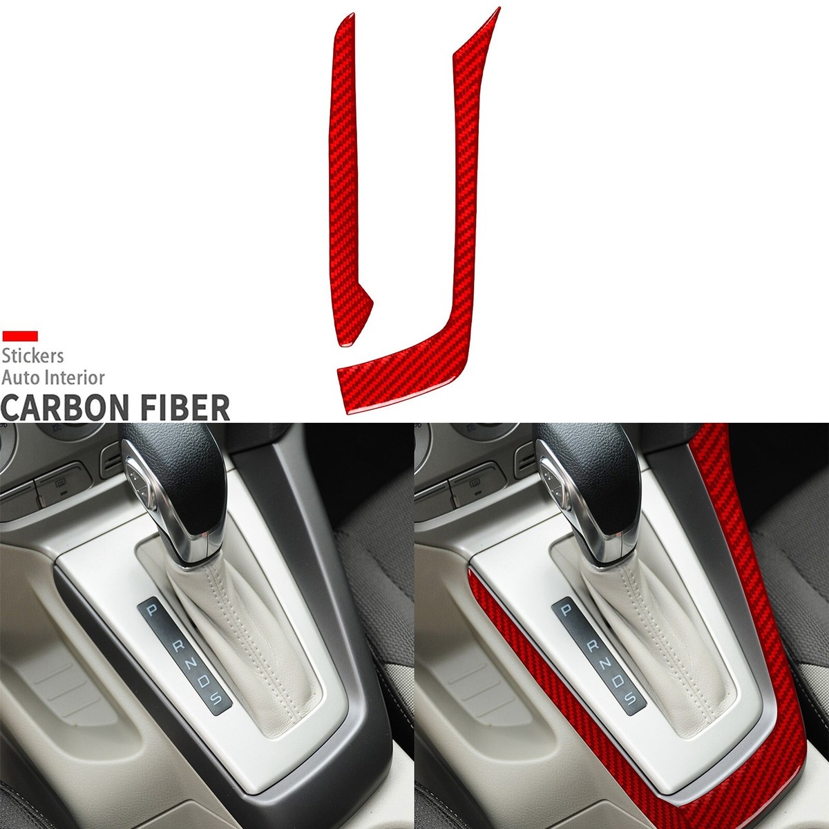 Red Carbon Fiber Center Console Gear Shift Panel Frame Trim For