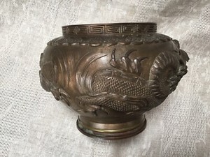 ANTIQUE LARGE FINE QUALITY BRONZE FLOWER POT PLANTER  JAPAN 1890s MEIJI PERIOD
