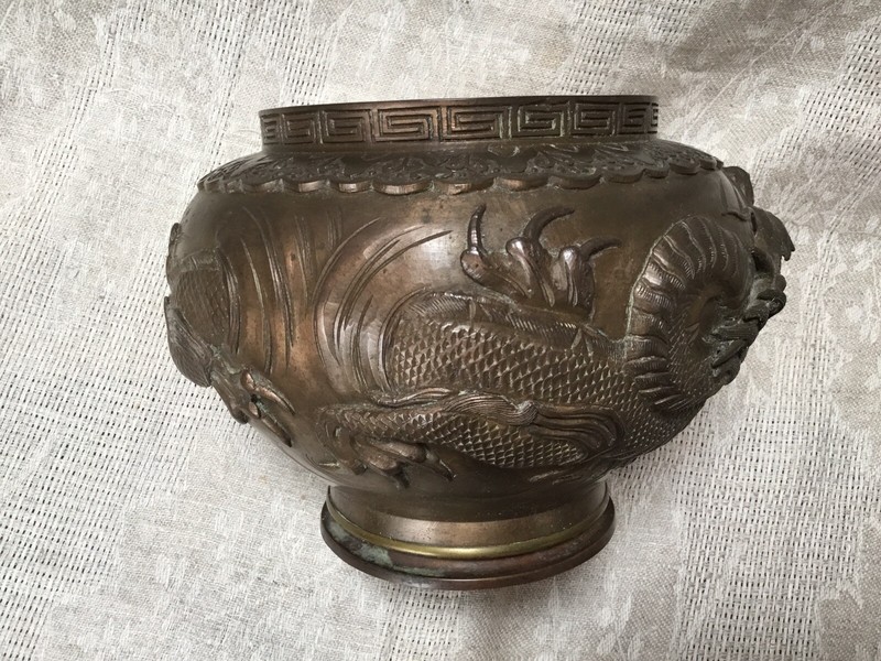 ANTIQUE LARGE FINE QUALITY BRONZE FLOWER POT PLANTER  JAPAN 1890s MEIJI PERIOD