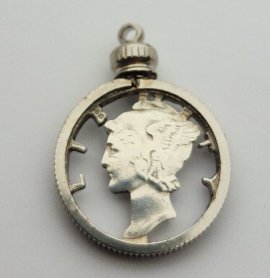 Vintage Silver Mercury Cut Out Dime Charm in Coin… - image 1