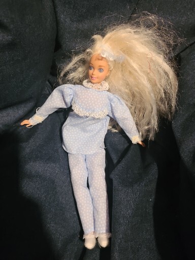 barbie blue dress white collar Vintage Mattel Silver Hair Doll with w/ Above 11'' Sleep over Lace Bust A-Line Midi
