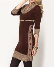 ROCK Cowl Neck Sweater Pullover Dress Buttons At Side Contrast Trim Size L SALE