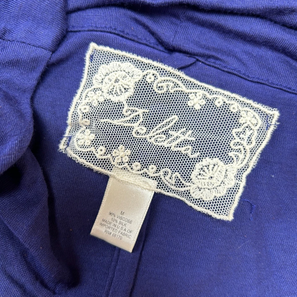 Top Anthropologie Deletta Drapeado Frontal Manga Dolman Talla Mediana Azul Mezcla Seda Foto 3 de 4