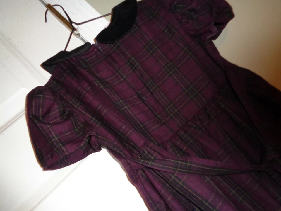 Vestido Bonnie Jean Niña Ciruela Oscura Búfalo Cuadros Mangas Cortas Talla 7 Algodón 50% Foto 4 de 4
