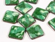 12 vintage Czech green marbled enamel glass over metal mosaic cabochons 12mm
