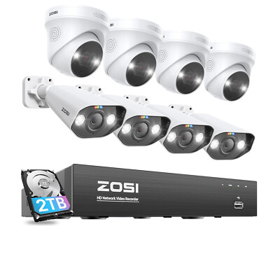 ZOSI 8CH H.265+ 4K POE NVR 5MP Security Camera System Audio AI Vehicle Detection
