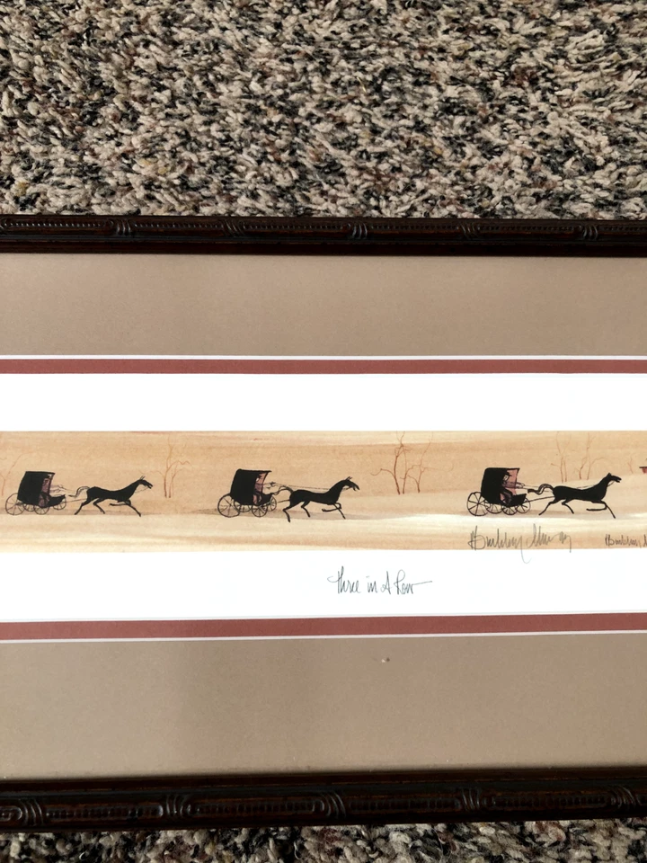 Impresión P Buckley Moss "Three In a Row", 1993, 751/1000, enmarcada con doble mate Foto 2 de 4