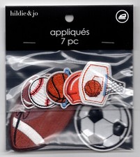 NEW Iron-On Embroidered 7 Piece Sports Appliqu Patch 3x1.5" 1x1" 1.75" Rnd