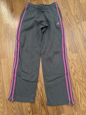 Adidas Womens SMALL S Sweatpants Gray Pink 3 Stripe Sweats