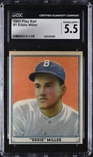 1941 PLAY BALL #1 EDDIE MILLER CGC 5.5 EXCELLENT + BOS BRAVES 3183