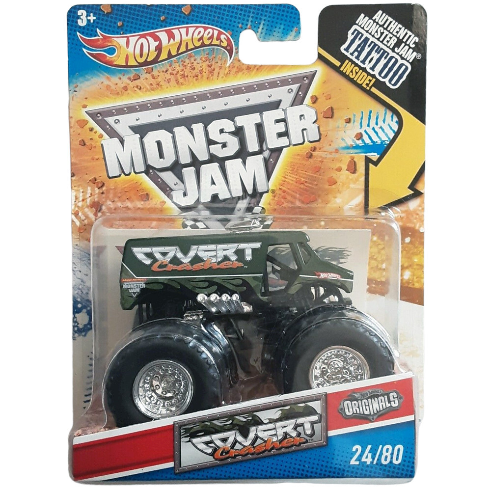 Hot Wheels Monster Jam COVERT CRASHER Dark Green Truck 1:64 Tattoo