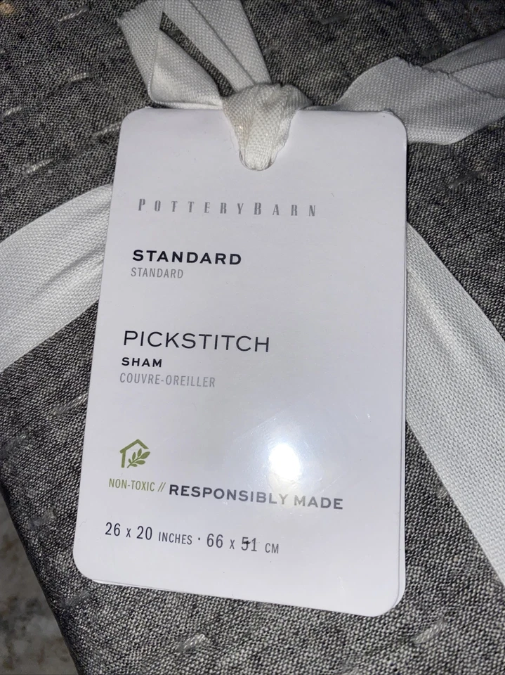 Pottery Barn Pick Stitch Fundas Artesanales Algodón/Lino Estándar ~ Juego de 2 Grises, Nuevo con Etiquetas Foto 2 de 4