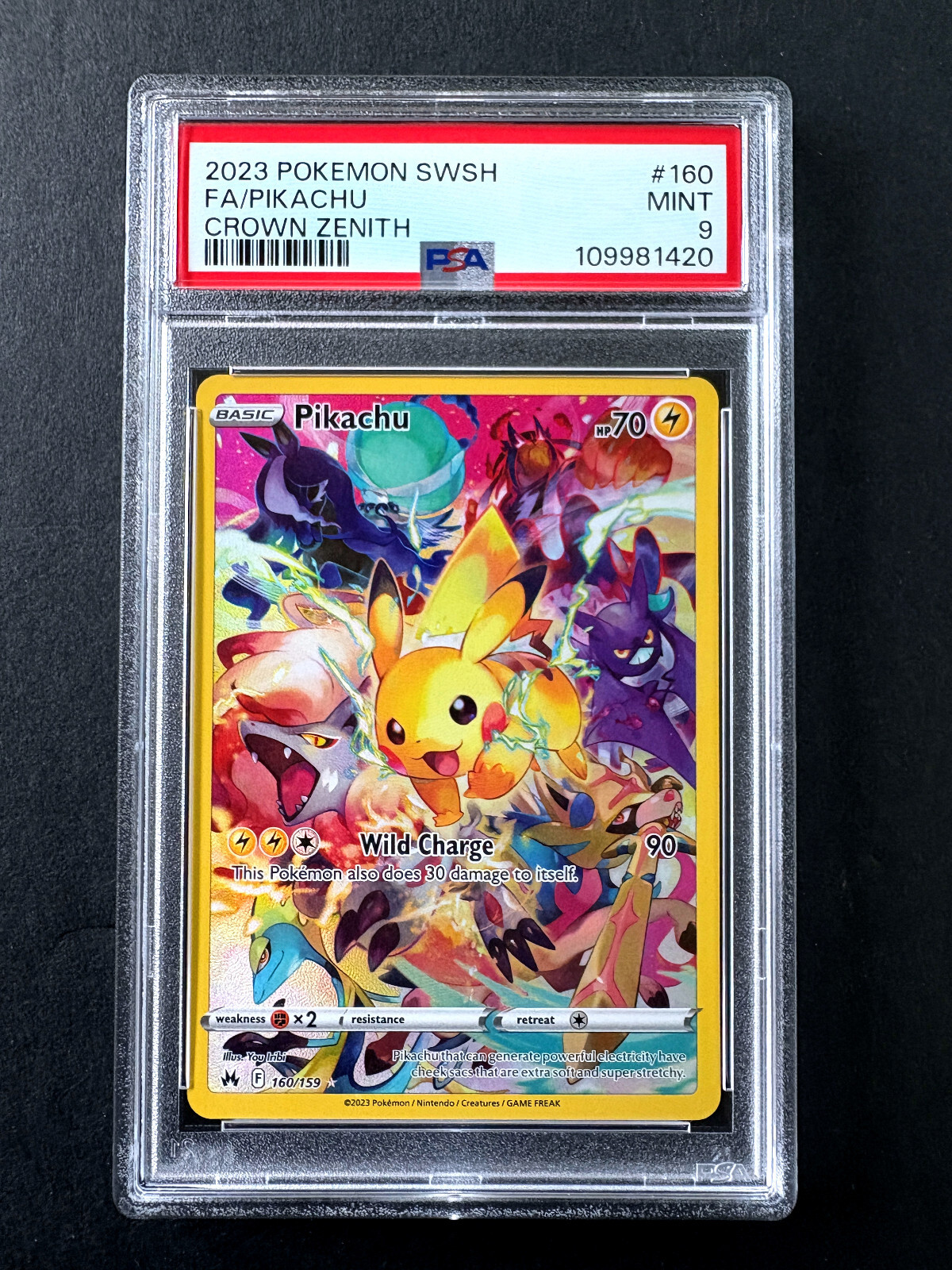 PSA 9 Pikachu 160/159 Secret Rare Full Art Crown Zenith 2023 Pokemon Card