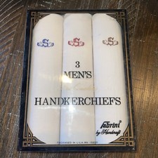 Vtg Men  s Fabrini Handcraft 3 Embroidered Monogram S Handkerchiefs In Box