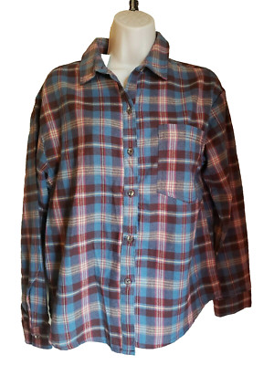 NWT Wild Fable Blue Brown Plaid Flannel Button Front Shirt Jr XXL Free Ship