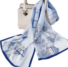 100 Satin Silk Scarf 55x13" Women neckerchief Shawl Wrap floral blue HD96-1
