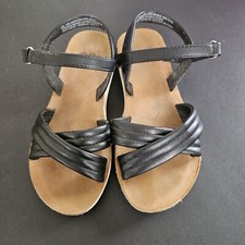 SO Youth Girl's Maude Black Comfort Hook Loop Strappy Sandals Size:1 Med
