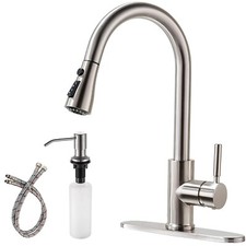 Brushed Nickel Kitchen Faucet Swivel Single Handle Pull Down Sprayer Mixer Tap