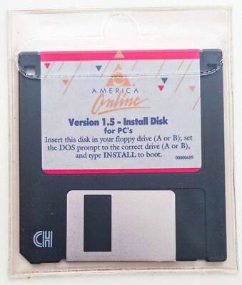 RARE America Online Version 1.5 for PC's AOL Collectible 3.5'' Floppy Disk 1992!