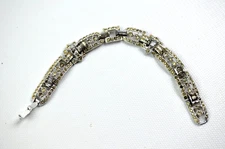Vintage Silver Tone Jeweled Bracelet with Tiny Clear Rhinestones 6.5"